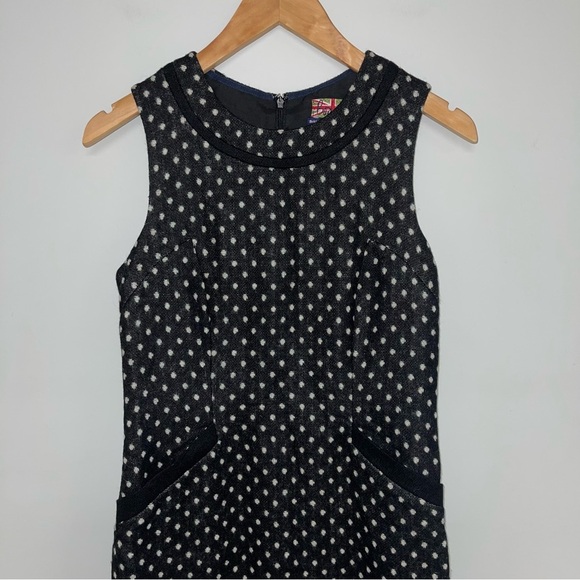 Boden Dress Size 4 US Long Black Ivory Deborah Tweed 100% Wool Semi-Fitted Shift - Picture 4 of 9